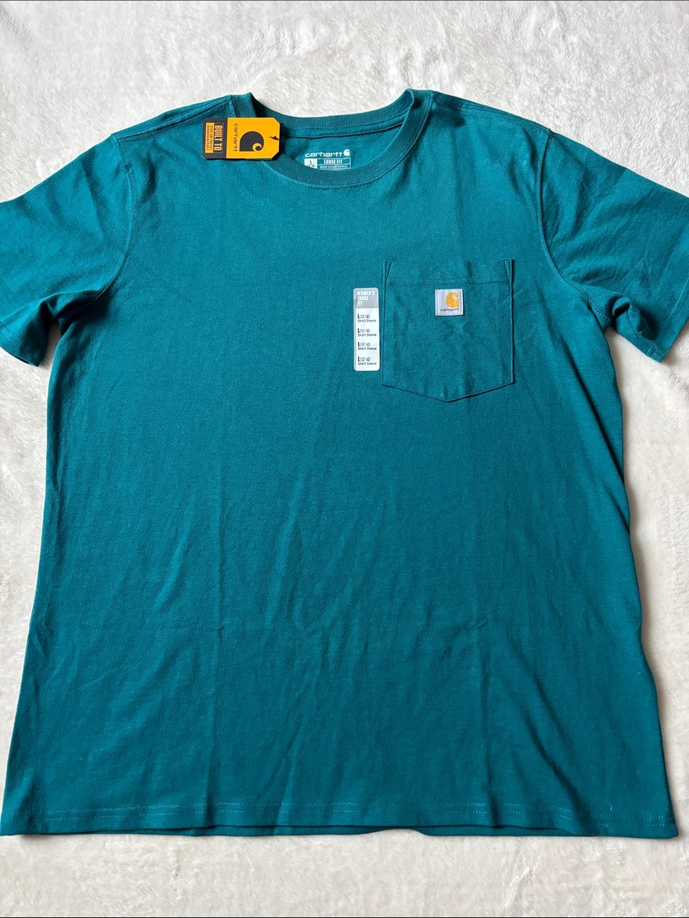 Women’s Loose Fit Carhartt Short Sleeve Pocket Tee in Teal Green SZ L